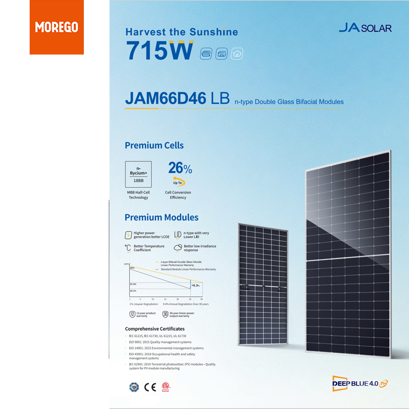 JA solar 210 mm Topcon N-Type Bifacial Solar Pannel 700W 705W 710W Module PV à double verre