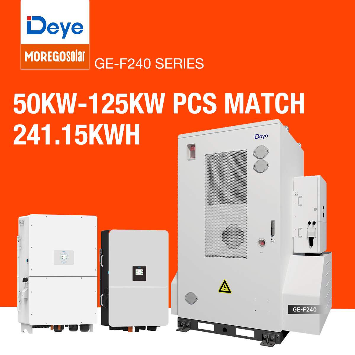 Moergo Solar Deye GE-F240-BC-A3 ORION-E C&I Gabinete de batería 241kWh LiFePO4 Sistema de almacenamiento inteligente C&I Inversor híbrido BESS 50kW-125kW