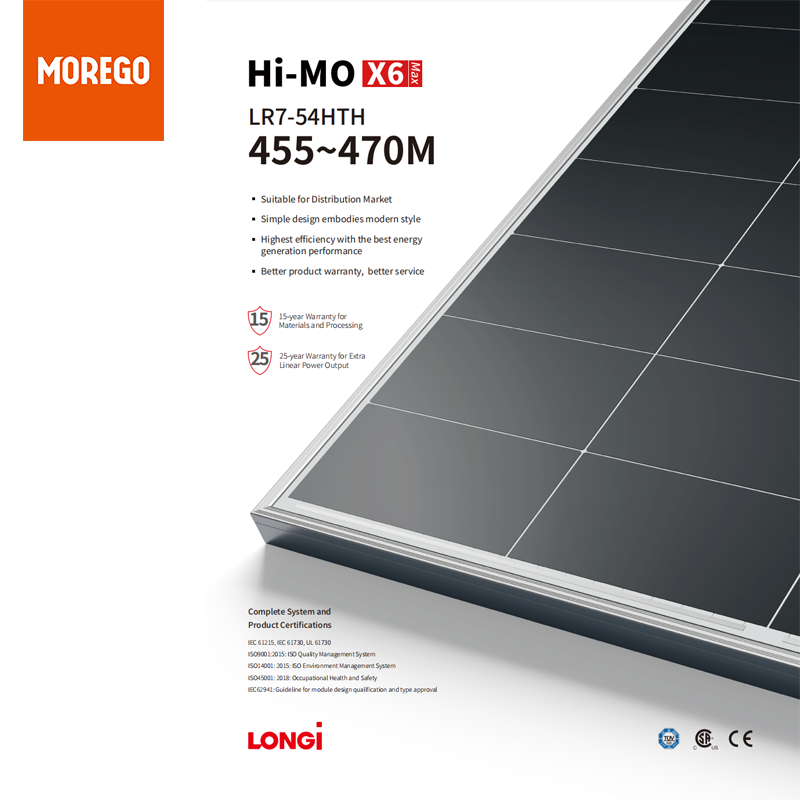 Longi Solar Hi-MO X6 Max Black Solar Panel 465W 460W 455W pour le toit à domicile