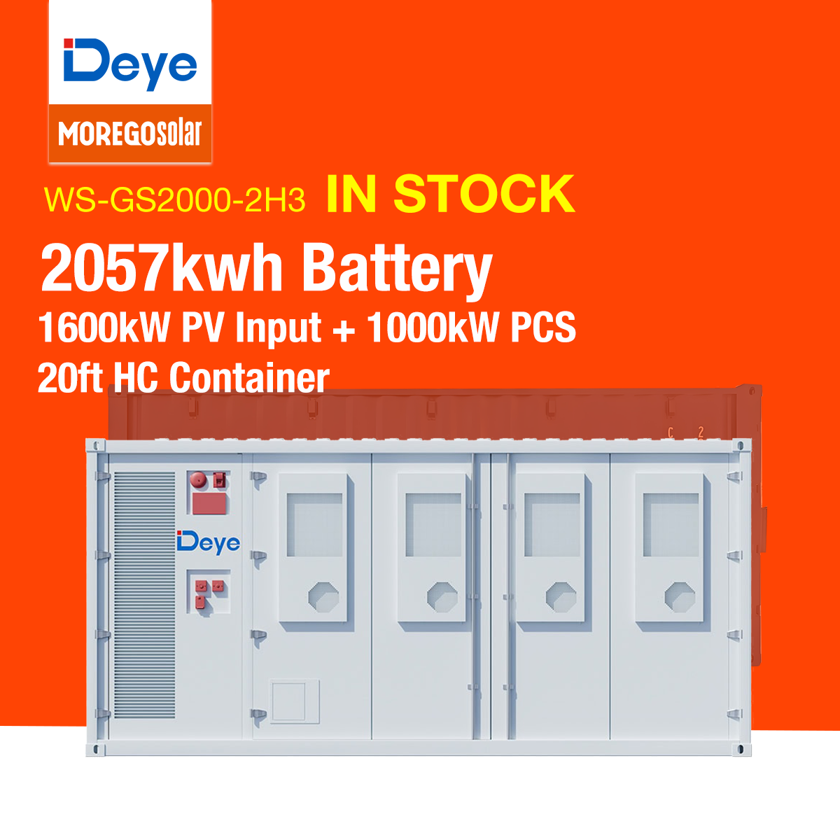 Morego Solar Deye Utility Scale Hybrid BESS Modular 1MW 2MWh Solar Battery Container 2057kWh IP54 Solar Battery Container Winter WS-GS2000