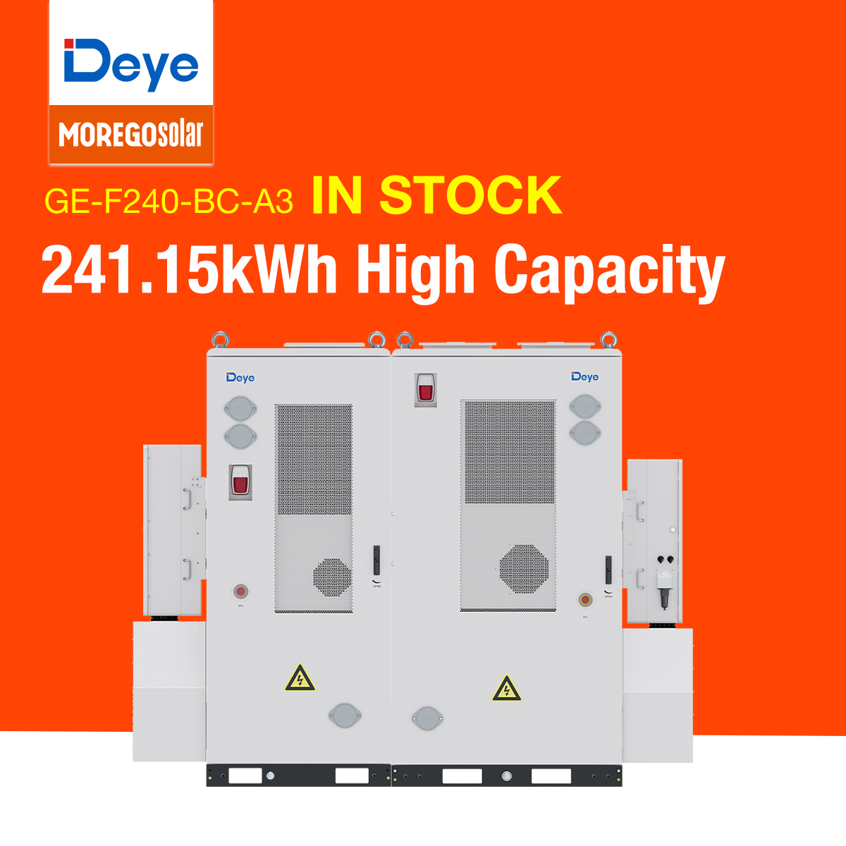 Moergo Solar Deye GE-F240-BC-A3 ORION-E C&I Gabinete de batería 241kWh LiFePO4 Sistema de almacenamiento inteligente C&I Inversor híbrido BESS 50kW-125kW