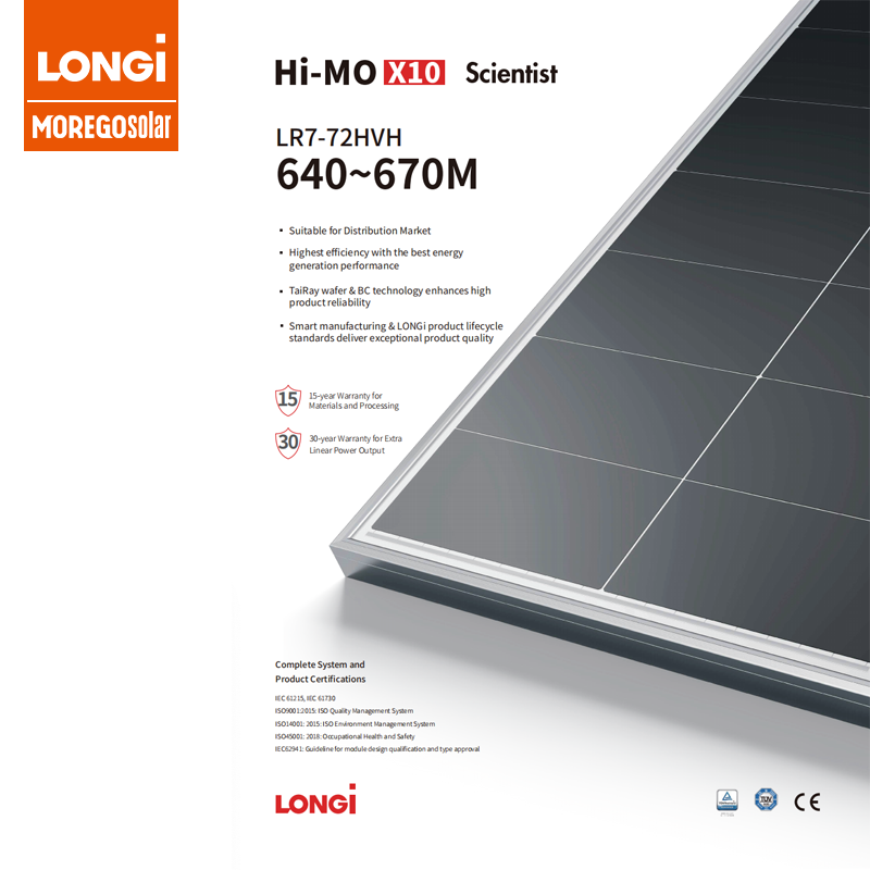 Longi HiMO X10 HPBC 2.0 670W 665W 660W 655W 650W 645W 640W Panneaux Solaires Modules PV à efficacité supérieure