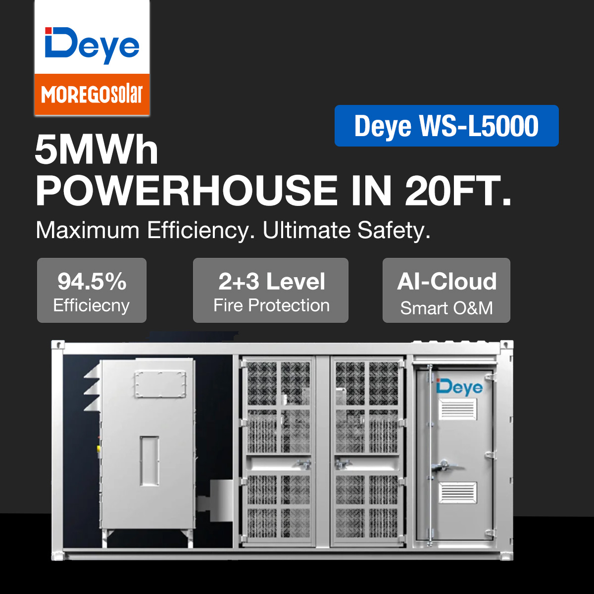 Moergosolar Deye WS-L5000 5MWh Utility-Scale Battery Energy Storage System for High-capacity Grid And Renewable Energy Storage Projects