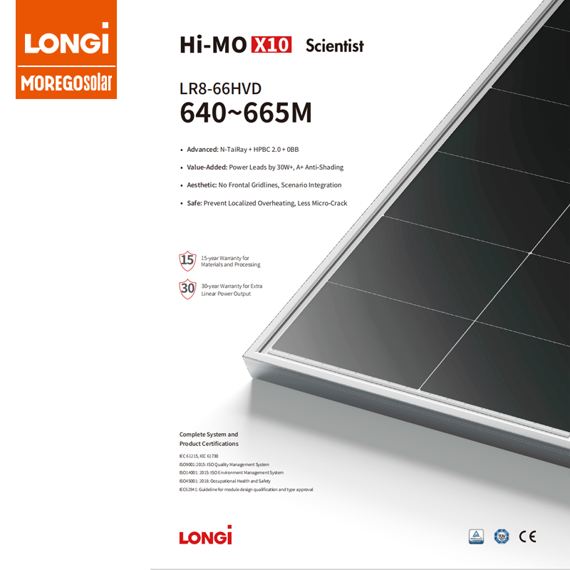 Longi HiMO X10 Explorer 665W 660W 655W 650W 645W 640W 635W 630W Double verre biface Panneaux Solaires