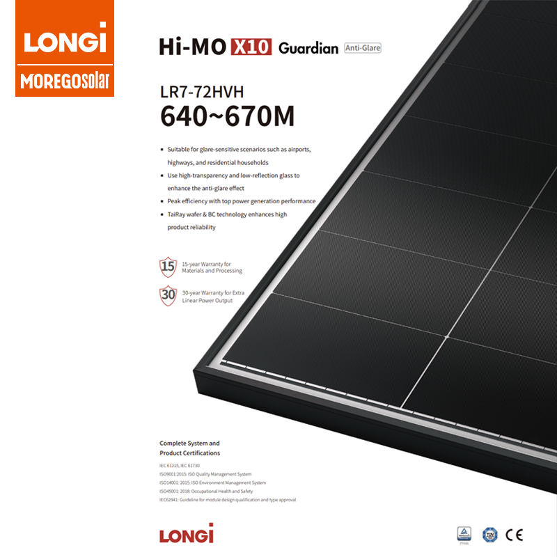 Longi Hi-MO X10 Guardian Anti Glare 665W 660W 655W 650W 645W for Glare-sensitive Scenarios Airports Highways Residential
