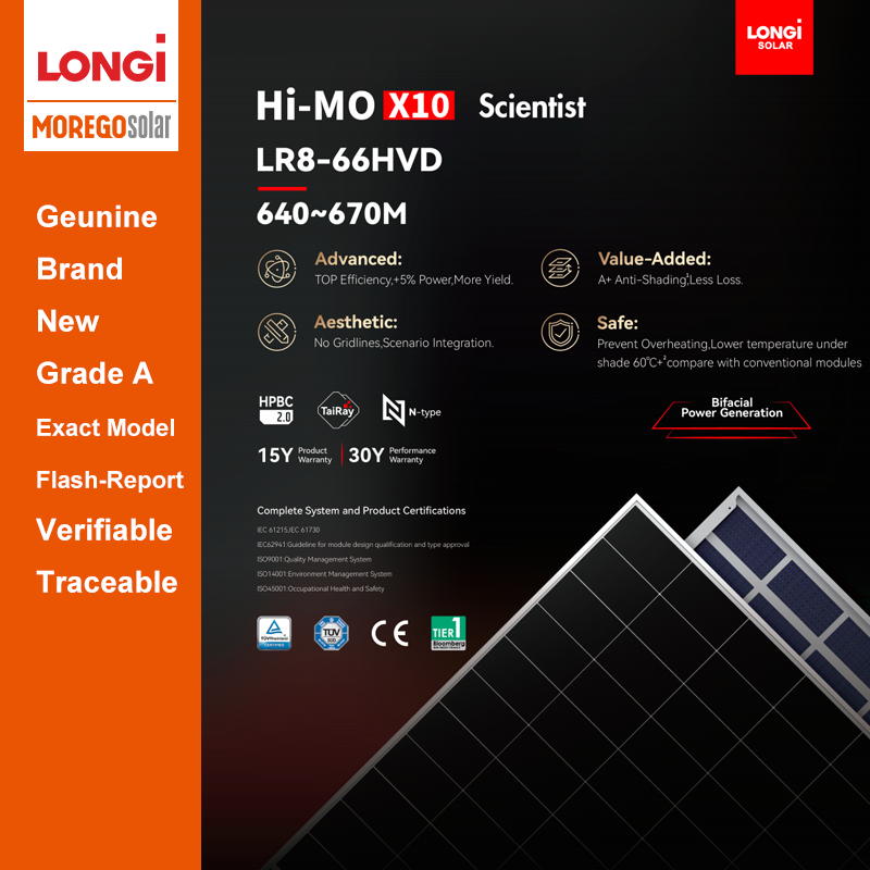Longi HiMO X10 Scientist 665W 660W 655W 650W 645W Bifacial de doble vidrio Paneles Solares Sombreado parcial