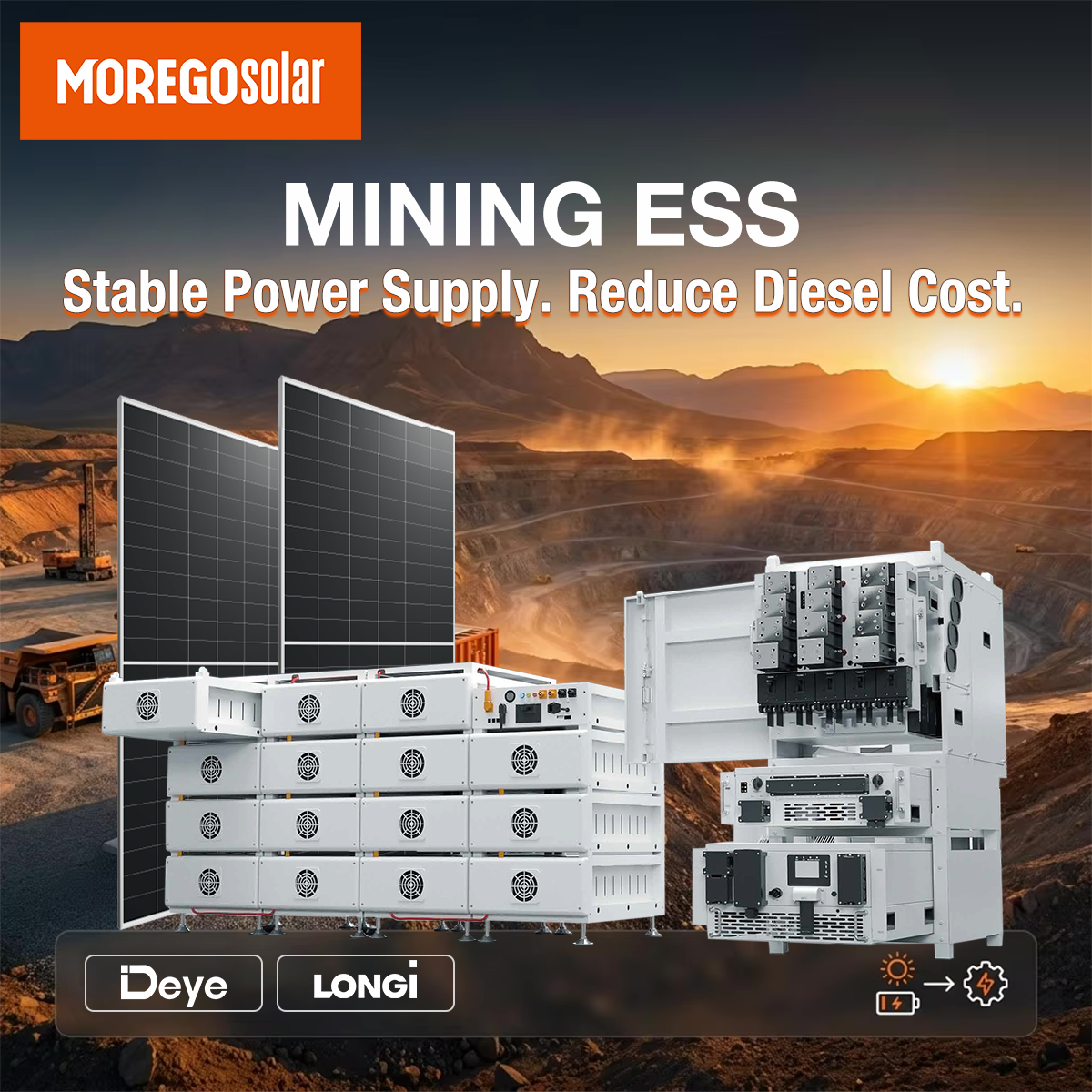 MOREGO Solar Renewable Energy Deye C&I PV ESS Solutions 500kW 1028kWh Microgrid Off-grid Power for African Remote Mining