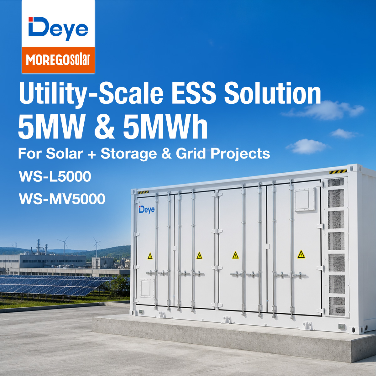 Moergosolar Deye WS-L5000 5MWh Utility-Scale Battery Energy Storage System for High-capacity Grid And Renewable Energy Storage Projects