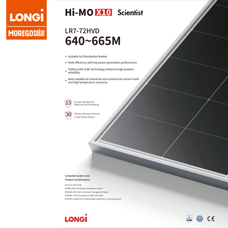 Longi HiMO X10 Explorer 665W 660W 655W 650W 645W 640W 635W 630W Double verre biface Panneaux Solaires