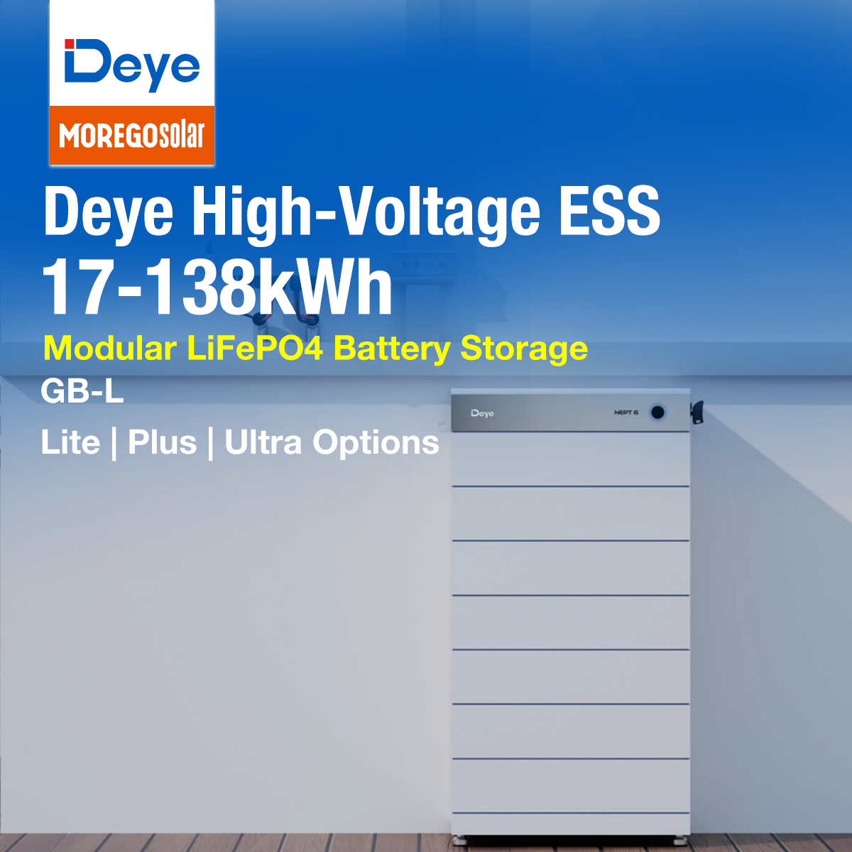 Deye GB-L Series High Voltage LiFePO4 Battery Storage System 17-80kWh IP66 Home C&I Solar ESS Lite Plus Ultra
