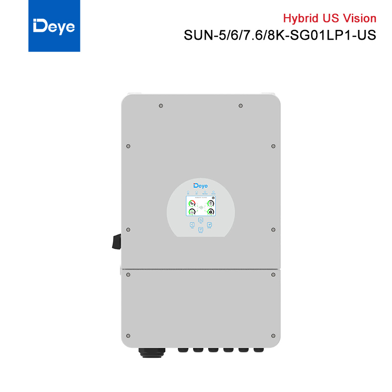 Deye Split Phase Hybrid Inverter 5kW 6kW 7.6kW 8kW US Vision IP65 On Off Grid Inverters Self-adaption to BMS