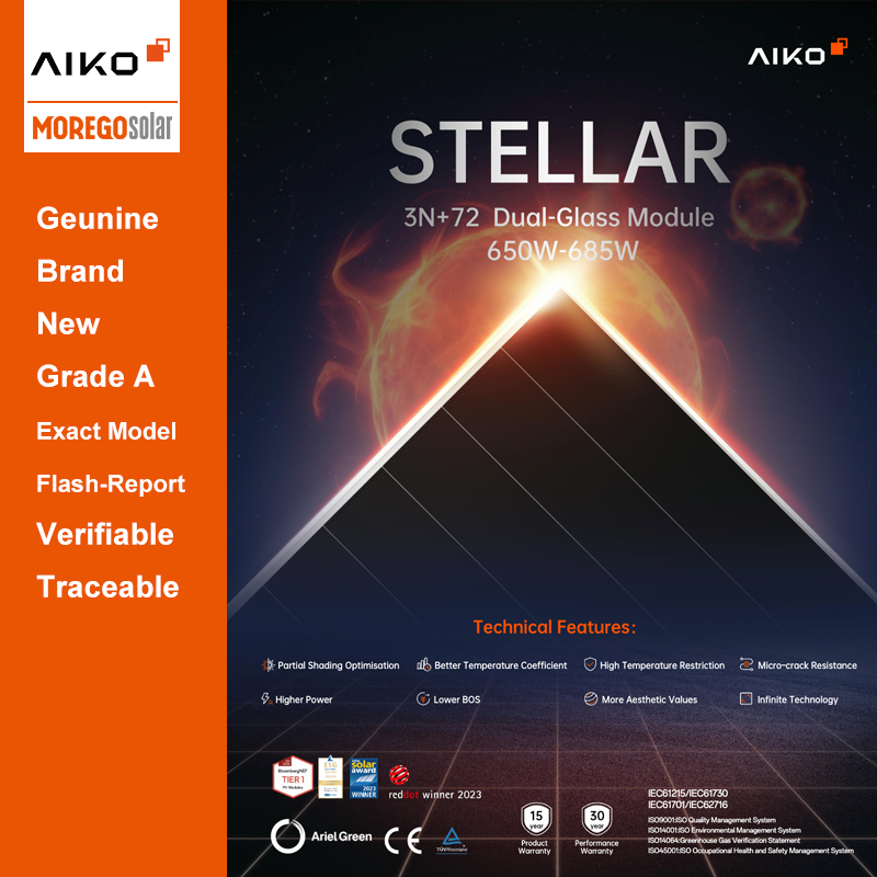 Aiko Solar ABC N-Typ STELLAR 3N+72 Doppelglas 660 W 665 W 670 W 675 W 680 W 685 W Module für Wüstenklima
