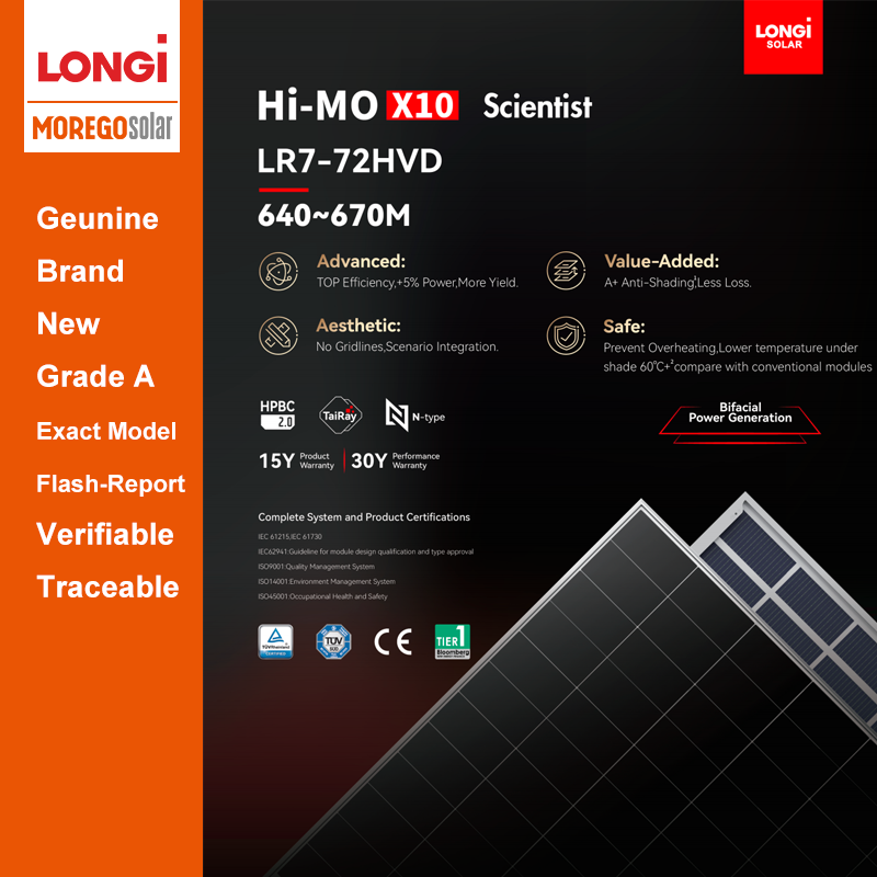 Longi HiMO X10 Scientist 665W 660W 655W 650W 645W Bifacial de doble vidrio Paneles Solares Sombreado parcial