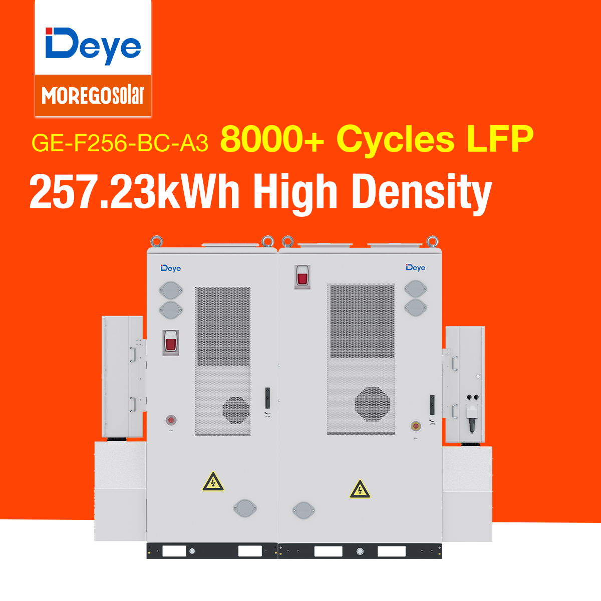 Deye GE-F256-BC-2-A3 ORION-E Batería comercial Gabinete C&I ESS para exteriores Baterías LFP de 257 kWh Solución BESS refrigerada por aire Morego Proveedor