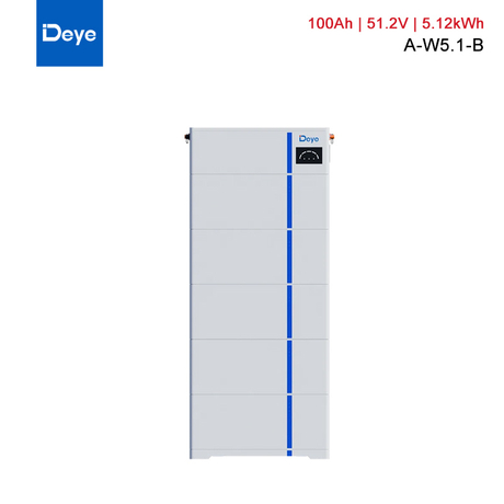 Deye Residential Energy Storage System AI-W5.1-B 5.12kWh 51.2V 100Ah LiFePO4 ≥6000 Cycles Battery 10 Years Warranty