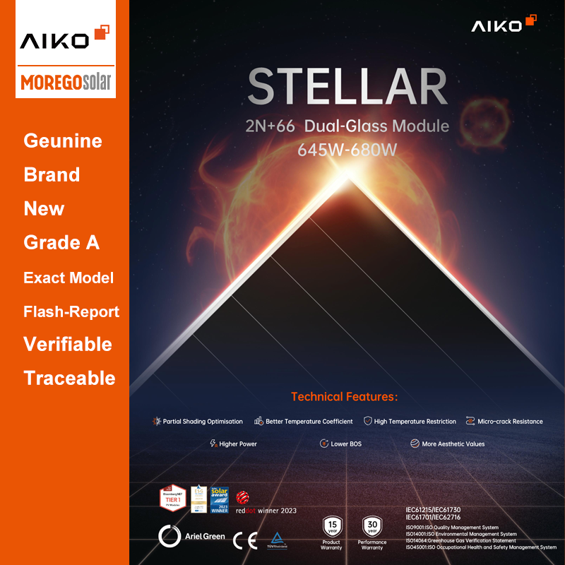 Aiko Solar ABC N-type Stellar 2N+66 Double Glass 680W 675W 670W 665W 660W 650W Bifacial PV module Anti Microcrack