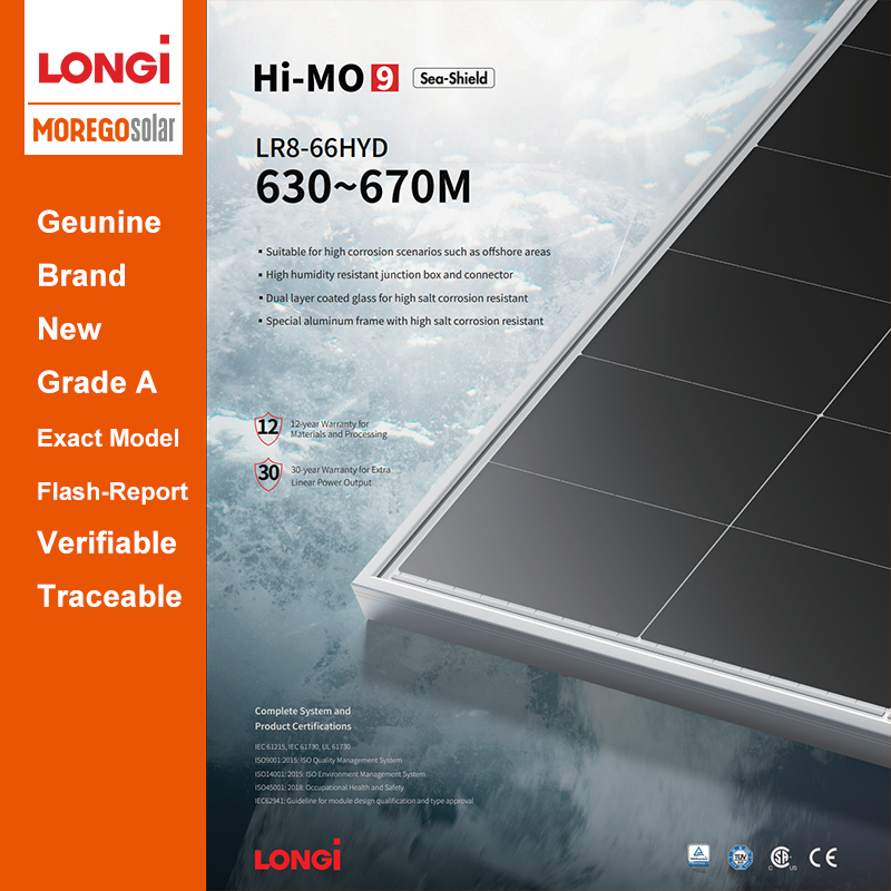 LONGi HiMO 9 Sea-Shield Küstenumgebungen mit hoher Korrosion 665 W 660 W 655 W 650 W Bifaziales Doppelglas Solarmodule