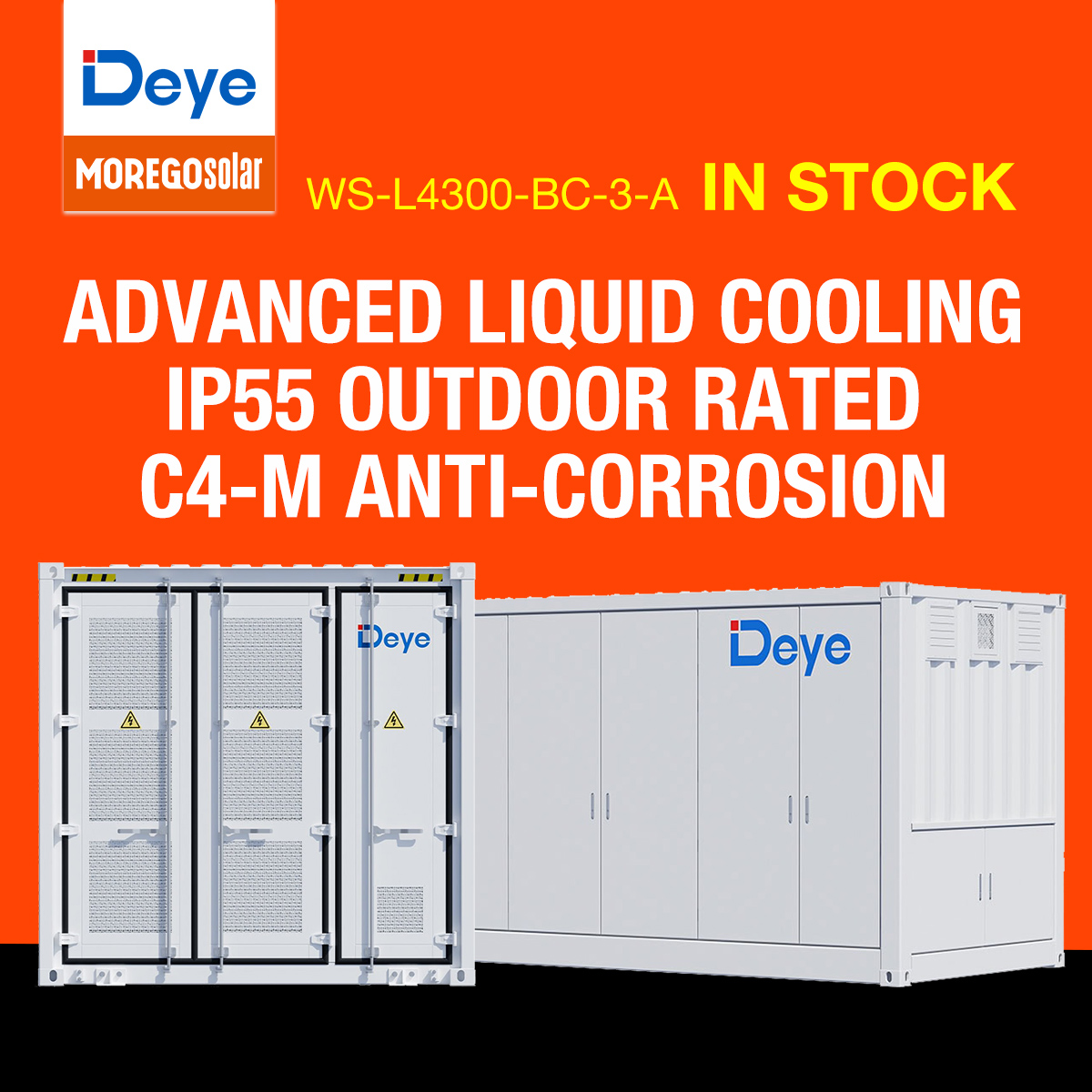 Moergo Solar Deye WS-L4300 4.34MWh Utility Scale Liquid Cooling Energy Storage System IP55 C4 Containerized ESS 20ft Hybrid Microgrid BESS