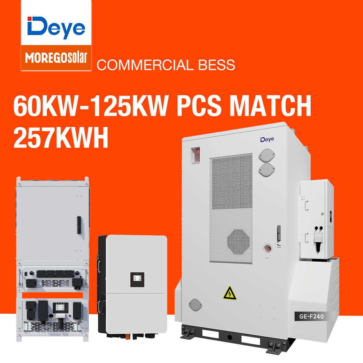 Deye GE-F256-BC-2-A3 ORION-E Batería comercial Gabinete C&I ESS para exteriores Baterías LFP de 257 kWh Solución BESS refrigerada por aire Morego Proveedor