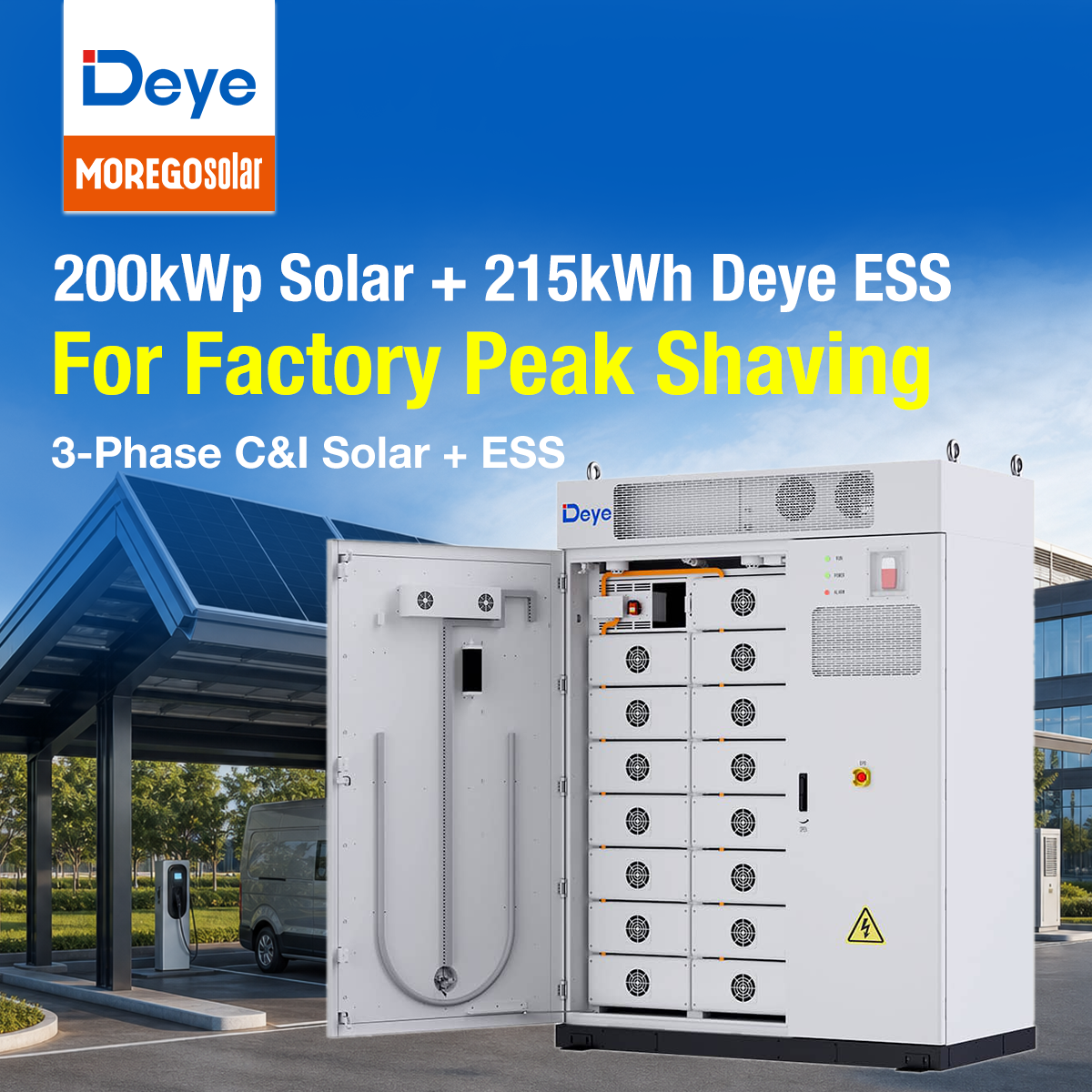 MOREGO Solar 200kWp Solar + 215kWh Deye ESS for Factory Peak Shaving & Energy Cost Reduction