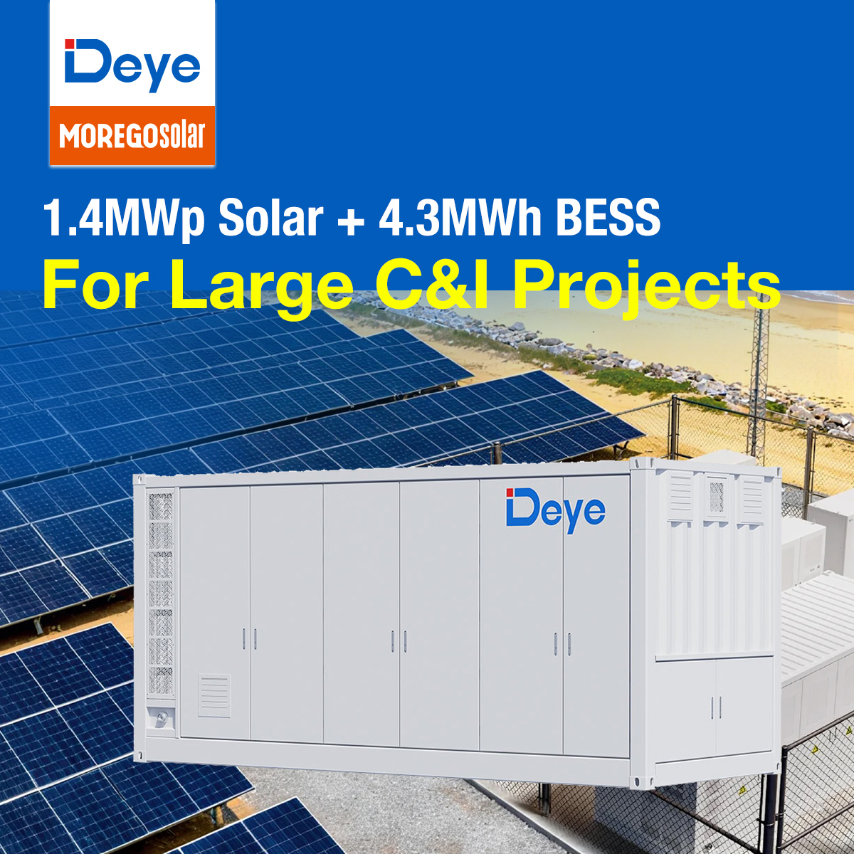Morego Solar Utility-scale 1.4MWp PV 4.3MWh BESS with Deye WS-L4300 Series Battery Storage for Large Industrial Energy Systems