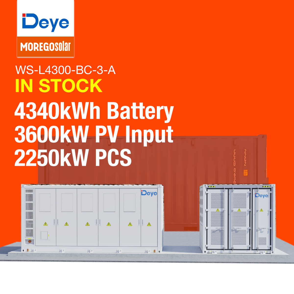 Moergo Solar Deye WS-L4300 4.34MWh Utility Scale Liquid Cooling Energy Storage System IP55 C4 Containerized ESS 20ft Hybrid Microgrid BESS