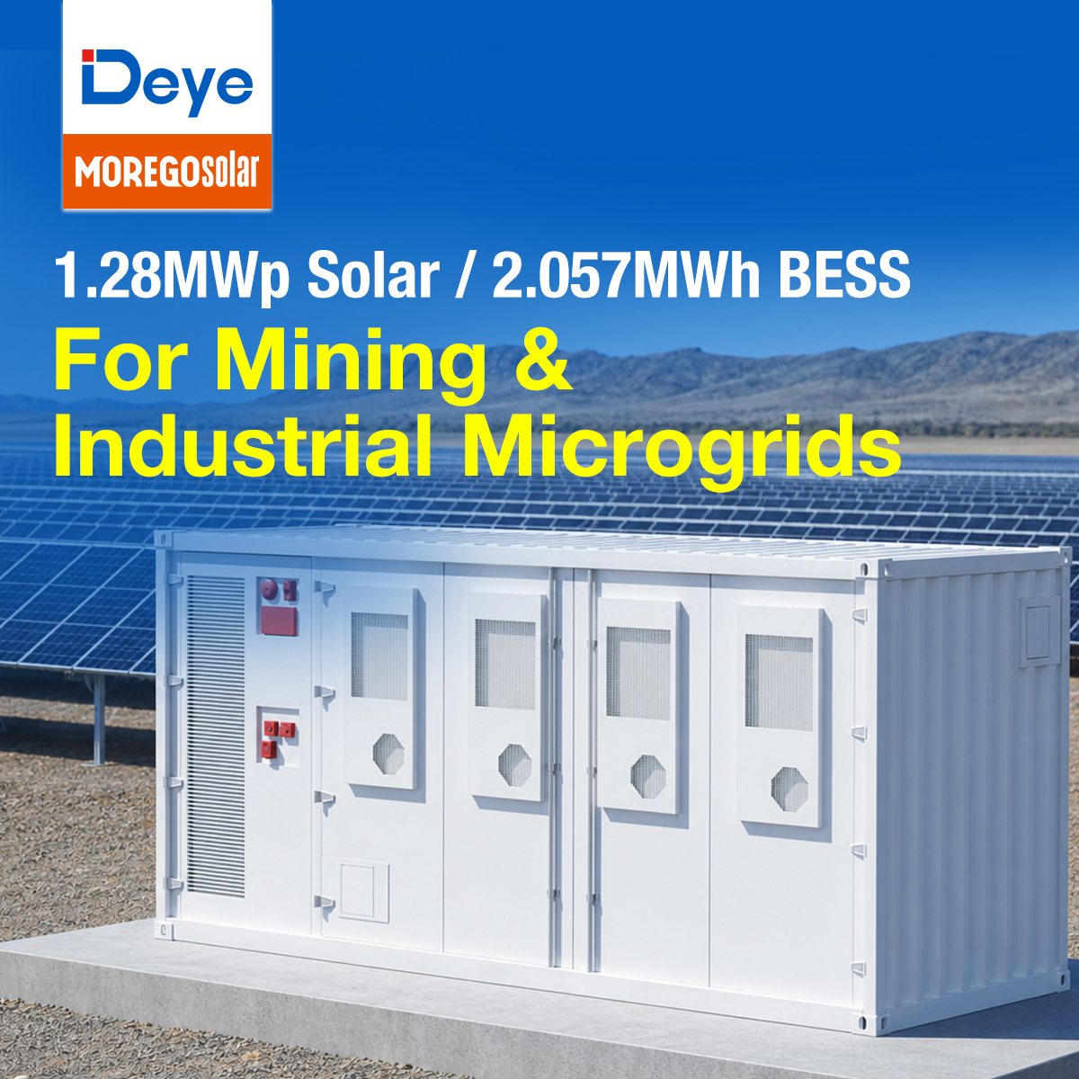 Morego Solar Complete Utility-scale Air-cooled PV Battery Storage System 1.28MWp Solar + 2.057MWh Deye BESS for Mining & Industrial Microgrids