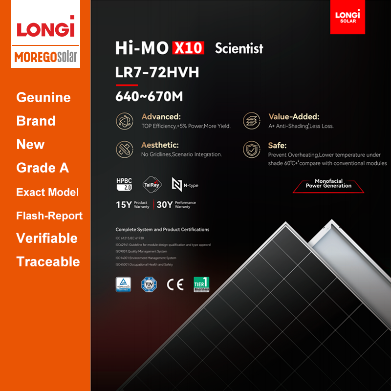Longi HiMO X10 HPBC 2.0 670W 665W 660W 655W 650W 645W 640W Panneaux Solaires Modules PV à plus haut rendement